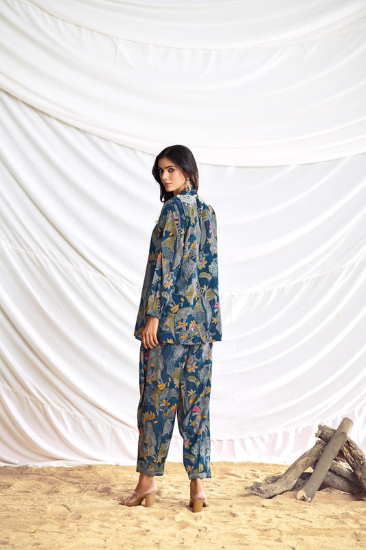 BulBul Nilisha Teal Chanderi Co-Ord Set - Swadesiicart