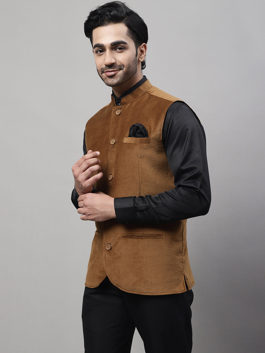 Even Apparels Men's Brown Nehru Jacket With Welt Pockets | Swadesiicart