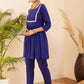 InWeave Women's Blue Round Neck Square Gota Work Kurta Pant Set - Swadesiicart