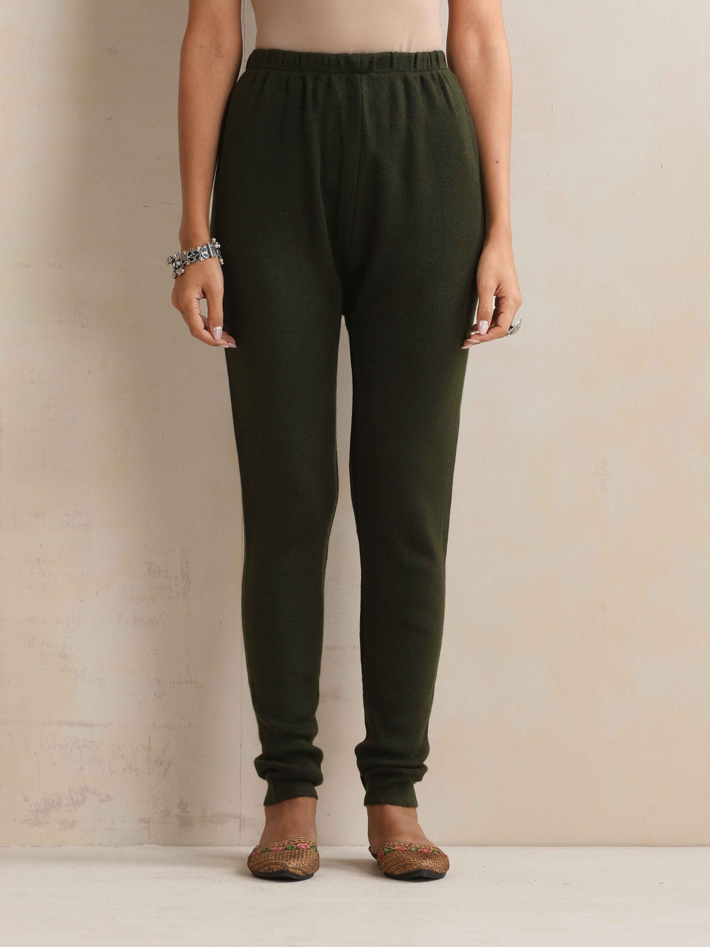 trueBrowns Green Woollen Leggings | Swadesiicart
