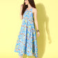InWeave Women's Sky Blue Print Backless Long Kurta Pant Set - Swadesiicart