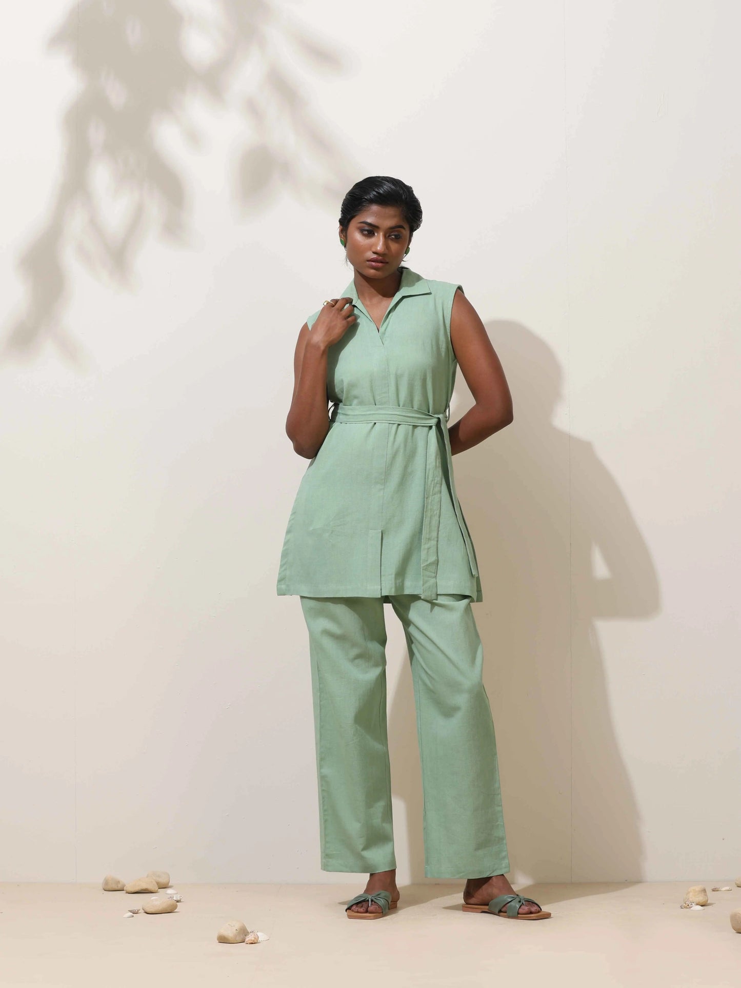 trueBrowns Mint Green Cotton Linen Co-Ord Set - Swadesiicart