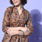 InWeave Women's Ochre Mustard Kalamkari Print Dress - Swadesiicart