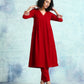 trueBrowns True Red Velvet Yoke Kurta | Swadesiicart