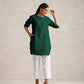 trueBrowns Dark Green Cotton Blend Short Kurta | Swadesiicart