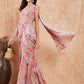 InWeave Women's Pastel Mauve Hibiscus Floral Skirt Saree - Swadesiicart
