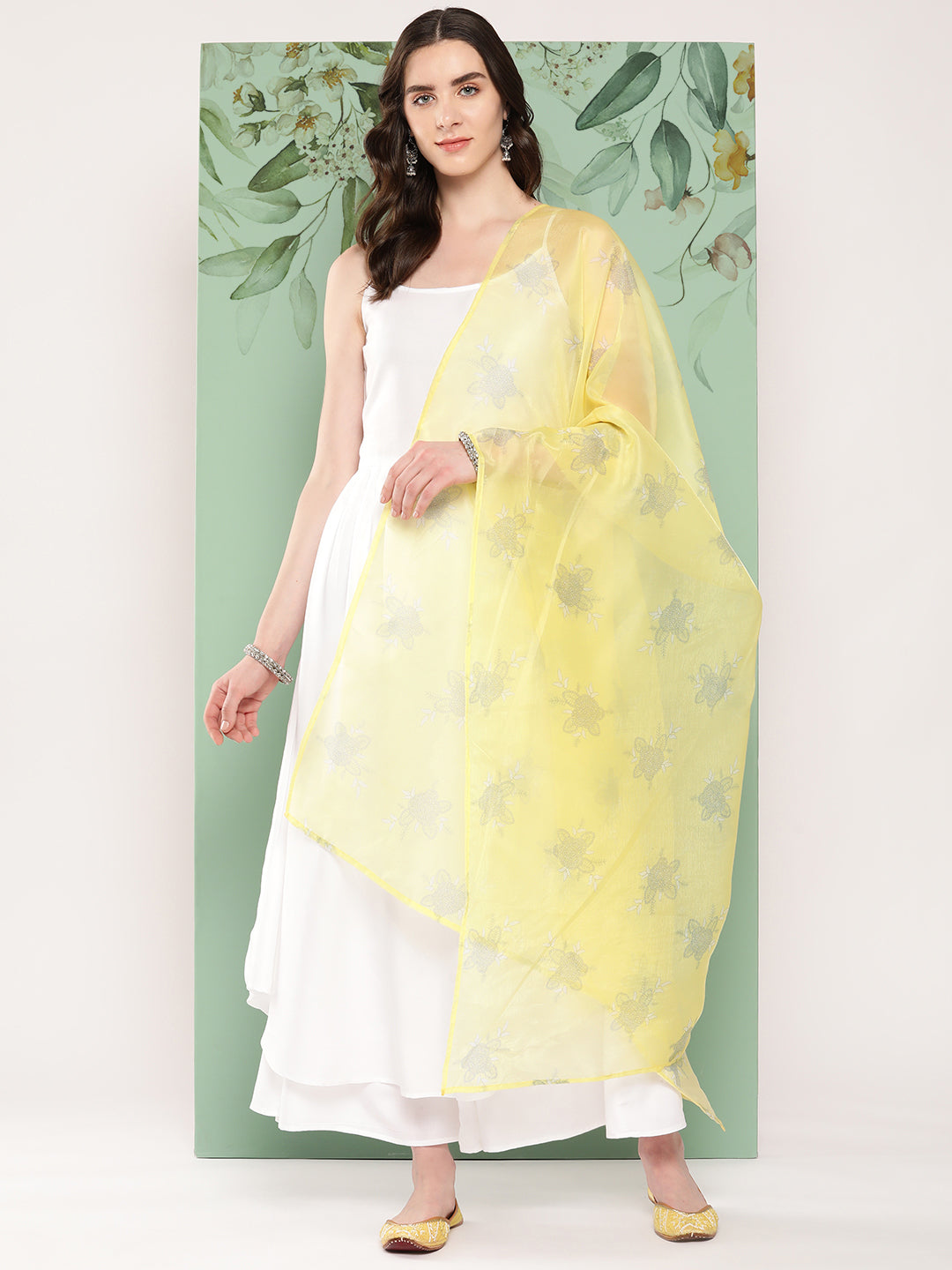 InWeave Women's Strappy Set Cream With Yellow W Chintz Or Dupatta - Swadesiicart