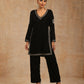 trueBrowns Black Velvet Embroidered Co-ord Set - Swadesiicart