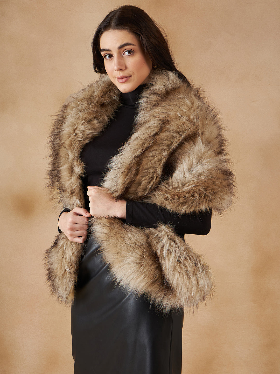 InWeave Women's Winter Beige Faux Fur Cape - Swadesiicart