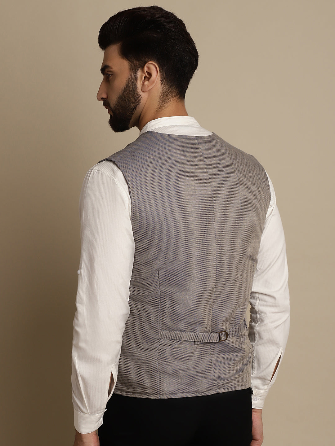 Even Apparels Men's Grey Double Breast Waistcoat | Swadesiicart