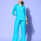 InWeave Women's Aqua Blue Coord Set With Solid Lime Green Crop Top - Swadesiicart