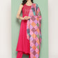 InWeave Women's Fuchsia Mirror Work Strappy Set W Square Bandhani Print Silk Dup - Swadesiicart