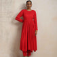 trueBrowns Red Crinkle Anarkali Kurta Pant Dupatta Set | Swadesiicart