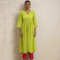 trueBrowns Lime Crinkle Anarkali Flared Kurta Set | Swadesiicart