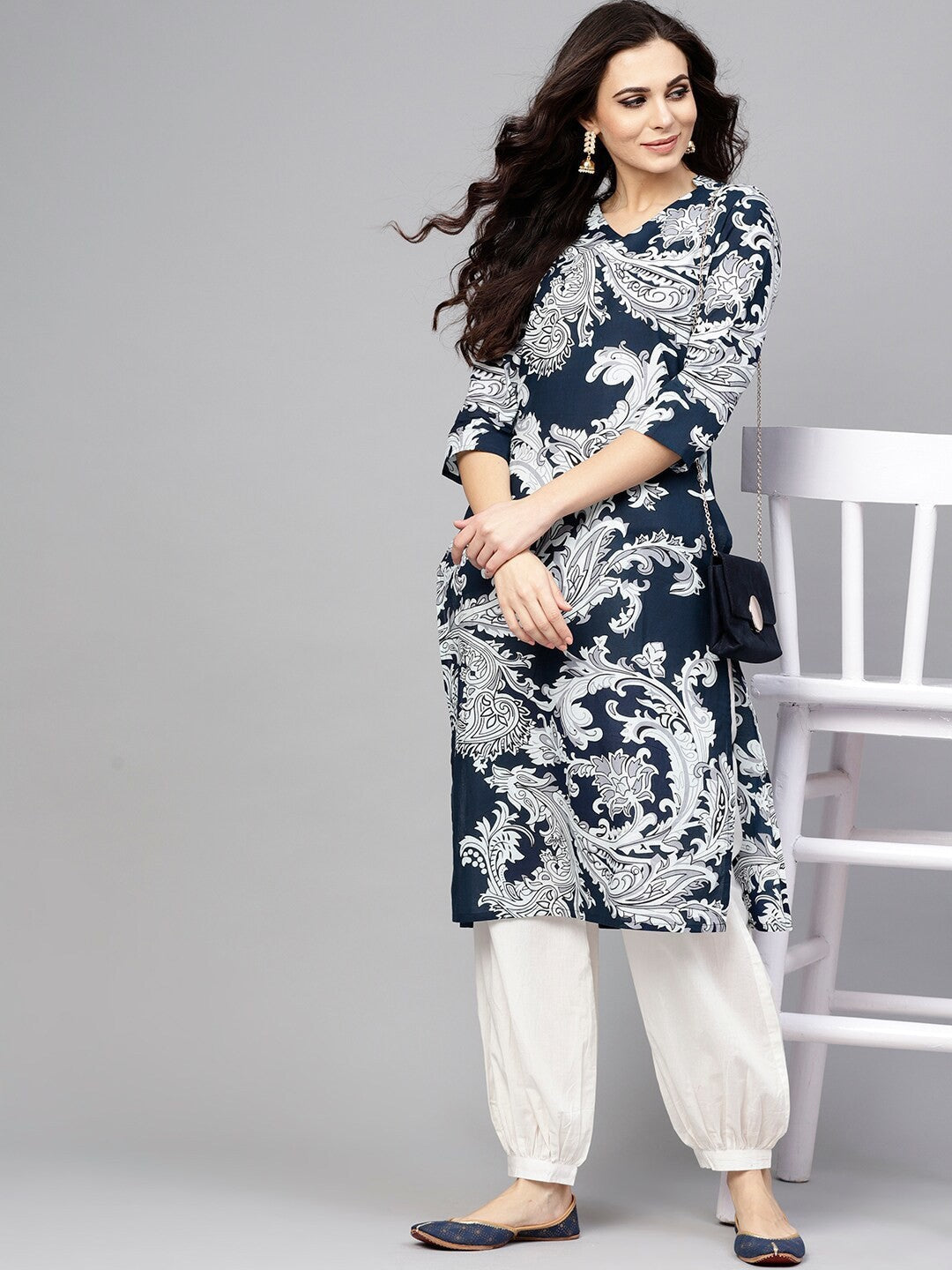 Antaran Blue Pure Cotton Printed Kurta Pant Set - Swadesiicart