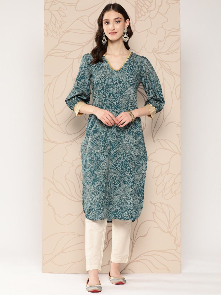 Ahalyaa Women Floral Printed Gotta Patti Crepe Kurta | Swadesiicart