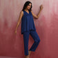trueBrowns Blue Modal Flared Kurta Co-ord Set - Swadesiicart