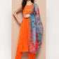InWeave Women's Orange Mirror Work Aline Strappy Kurta Set Blue Fuchsia Or Dupatta - Swadesiicart