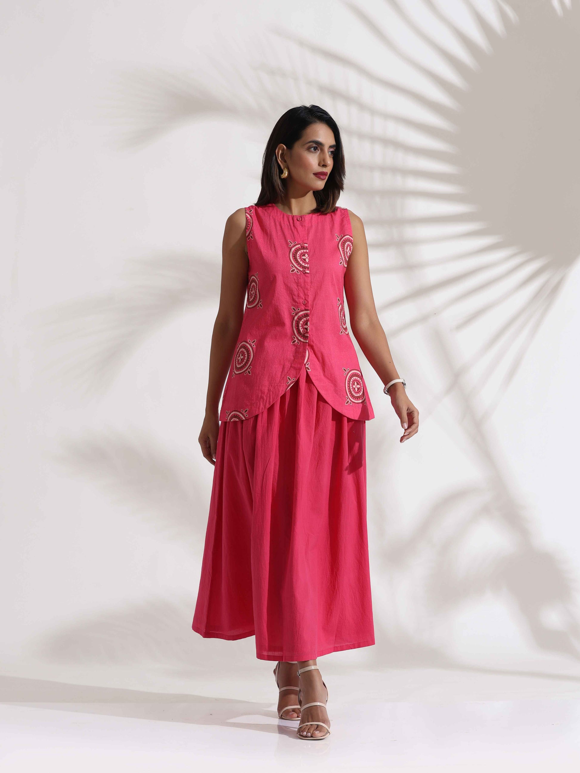 trueBrowns Pink Cotton Skirt Co-ord Set - Swadesiicart