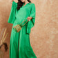 InWeave Women's Parrot Green Solid Collar Neck Boho Top Bottom Set - Swadesiicart