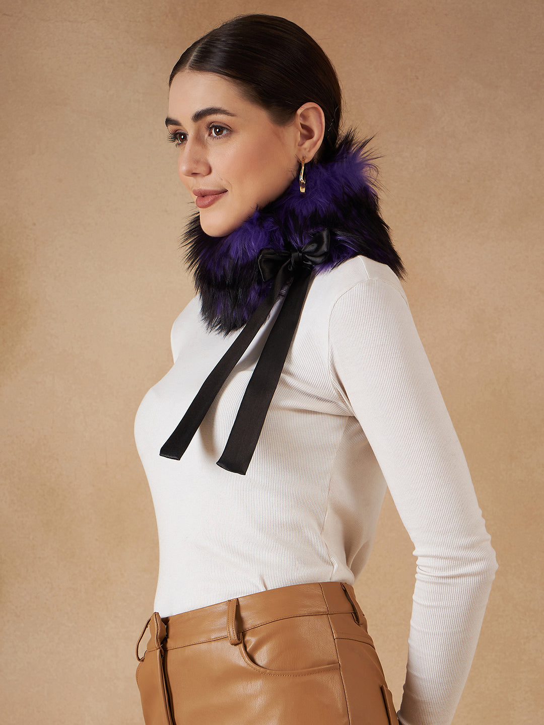 InWeave Women's Purple Black Fur Neckpiece - Swadesiicart