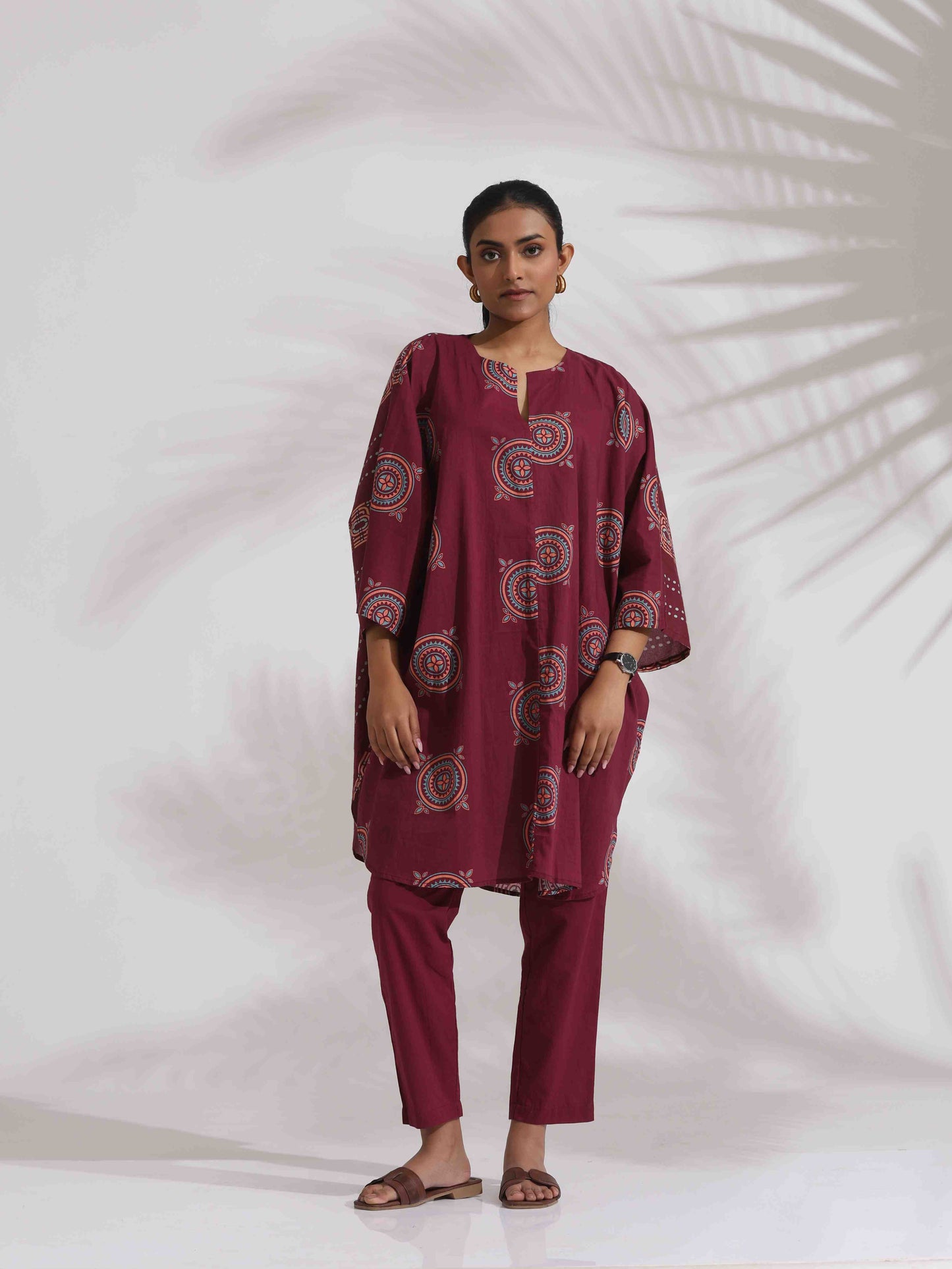 trueBrowns Purple Cotton Print Kurta Co-ord Set - Swadesiicart