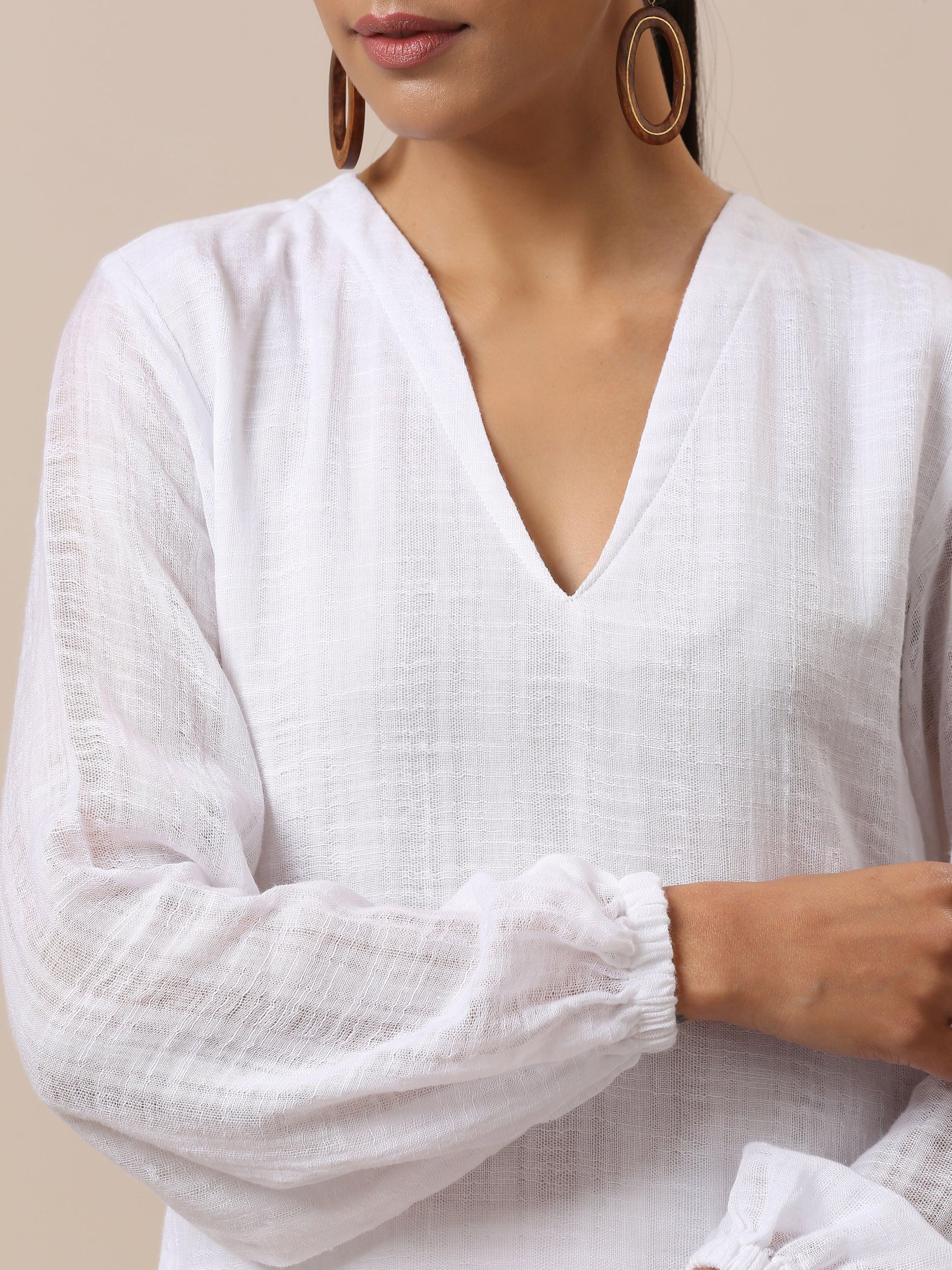 trueBrowns Gauze White Short Co-Ord Set - Swadesiicart