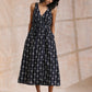 trueBrowns Black White Geometric Print Cotton Sleeveless Wrap Dress | Swadesiicart