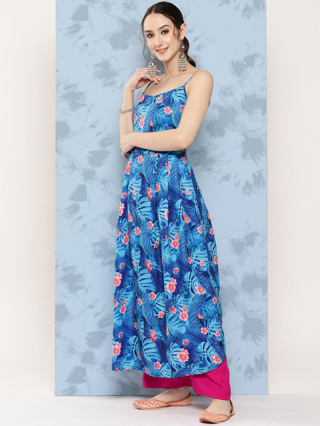InWeave Women's Blue Pink Japanese Art Strappy Set - Swadesiicart