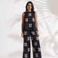 trueBrowns Black Cotton Print Top & Flared Pants Co-ord Set - Swadesiicart