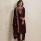 trueBrowns Maroon Velvet Floral Embroidered Kurta Pant Dupatta Set | Swadesiicart
