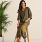 trueBrowns Olive Cotton Embroidered Dress | Swadesiicart