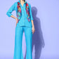 InWeave Women's Aqua Blue Coord Set With Maroon Abstract Scarf - Swadesiicart