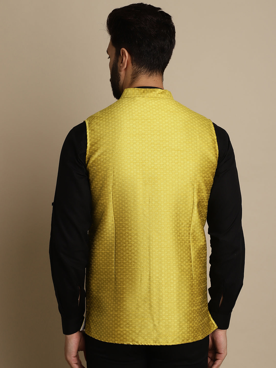 Even Apparels Men's Yellow Mandarin Collar Waistcoat | Swadesiicart
