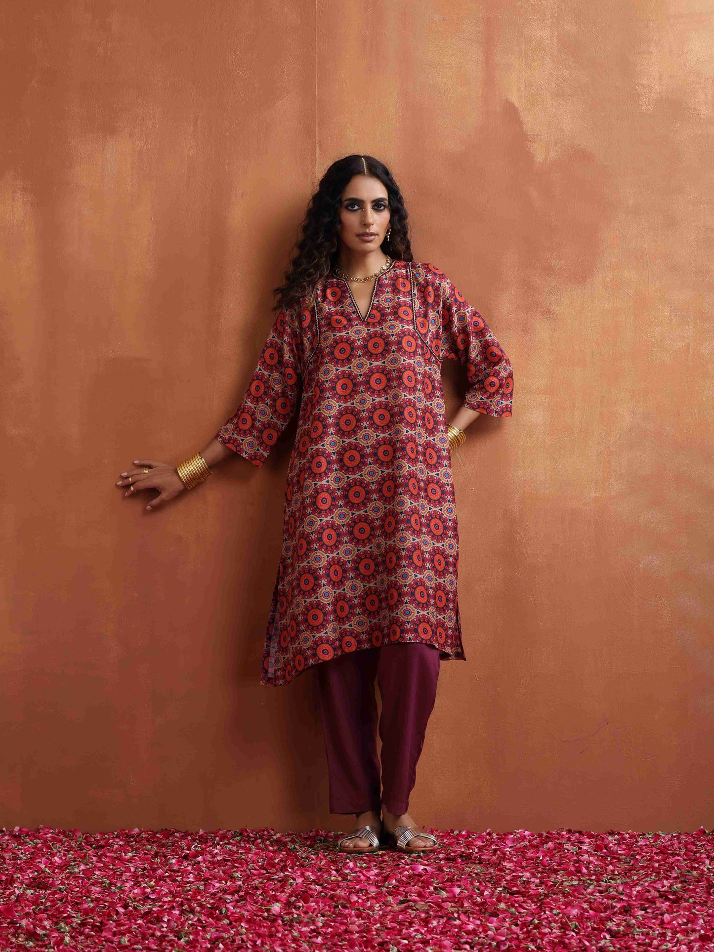 trueBrowns Beige Mandala Print Kurta Co-ord Set - Swadesiicart