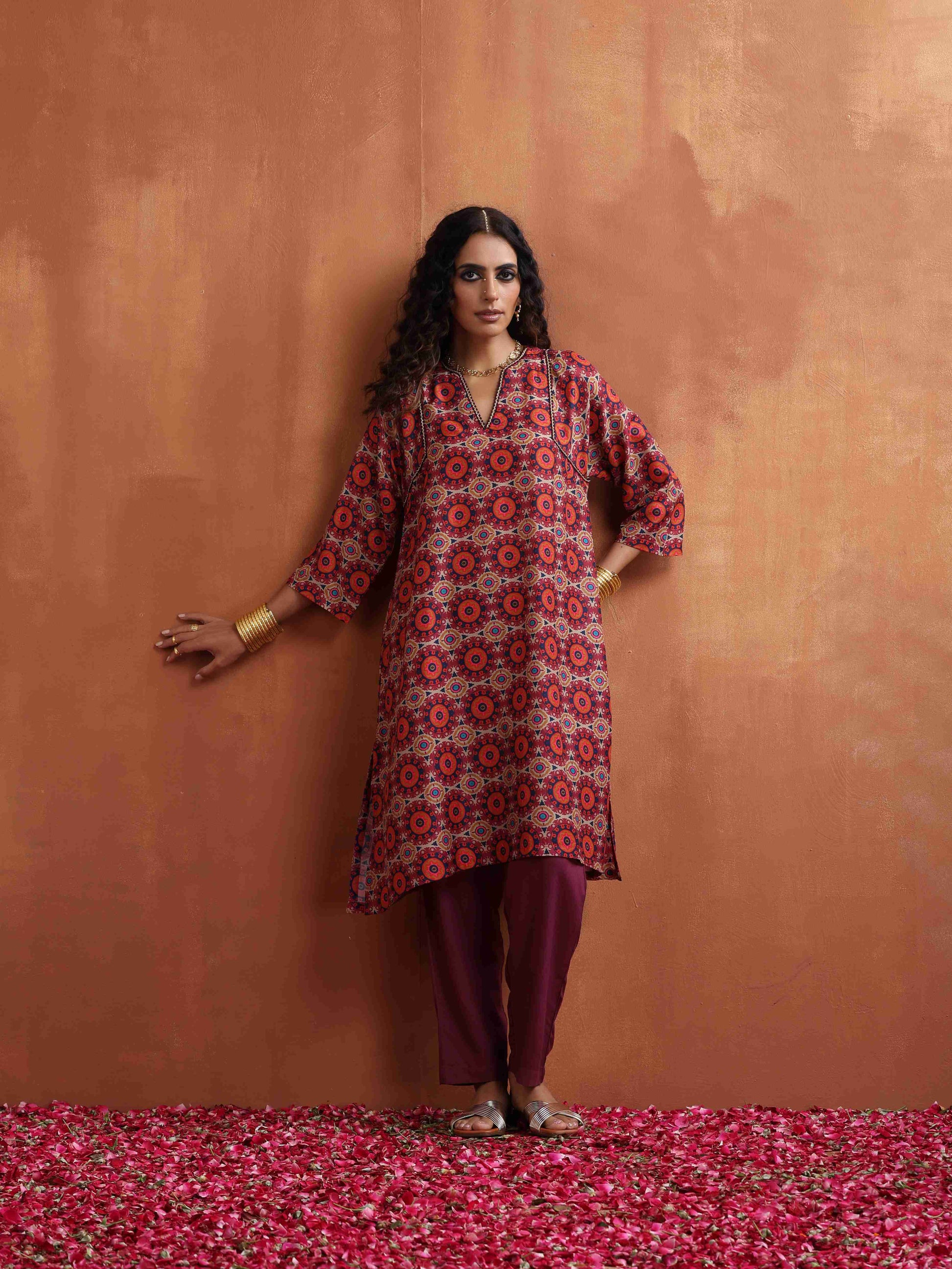 trueBrowns Beige Mandala Print Kurta Co-ord Set - Swadesiicart