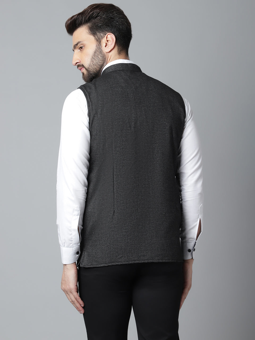 Even Apparels Men's Black Pure Wool Nehru Jacket | Swadesiicart