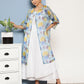 InWeave Women's Cream Strappy With Blue Floral Print Cape - Swadesiicart