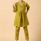 trueBrowns Cotton Linen Lime Green Pleated Co-Ord Set | Relove - Swadesiicart