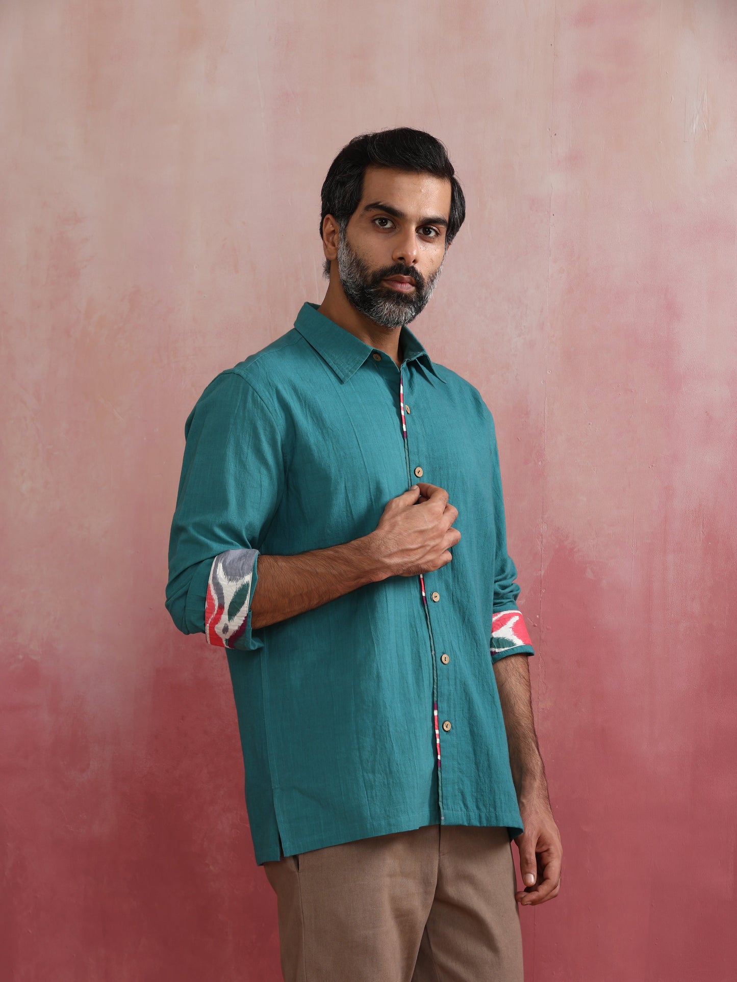 trueBrowns Men's Teal Cotton Shirt | Swadesiicart