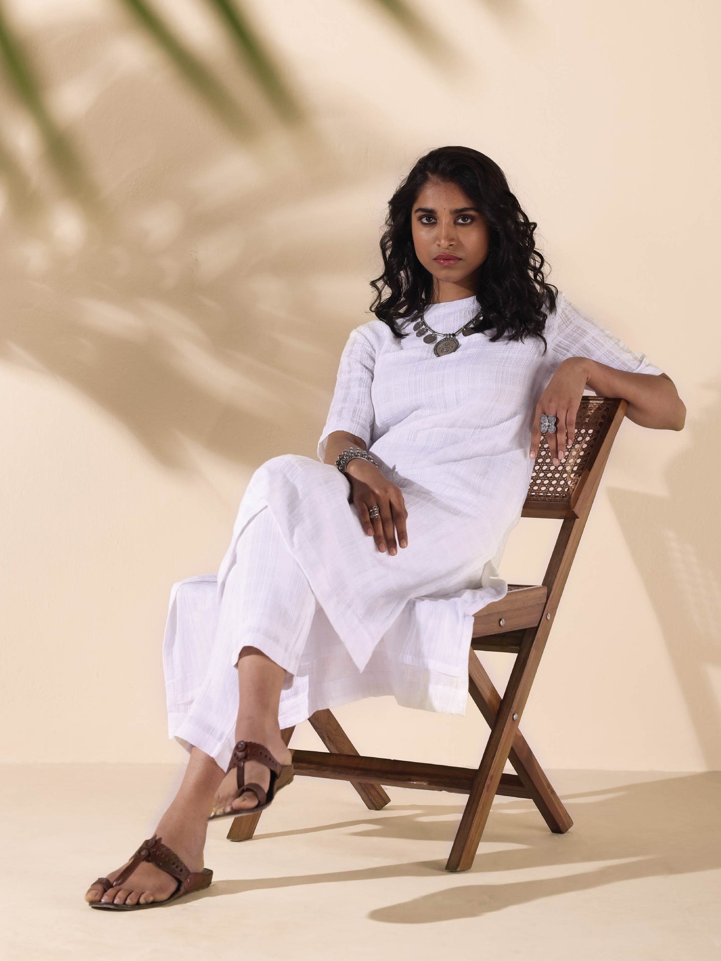 trueBrowns White Cotton Dobby Kurta Pant Set | Swadesiicart