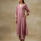 trueBrowns Dark Mauve Bandhani Printed Silk Front Slit Kurta Pant Set | Swadesiicart