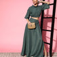 InWeave Women's Hunter Green Gold Crop Top With Side Slit Skirt - Swadesiicart