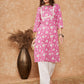 InWeave Women's Pink White Floral Square Lace Work Straight Kurta - Swadesiicart