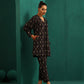 trueBrowns Black Tonal Ikat Muslin Silk Printed V-Neck Front Pleat Co-ord Set - Swadesiicart
