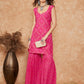 InWeave Women's Fuchsia S Print Sweetheart Neckline Kurta Palazzo Set - Swadesiicart