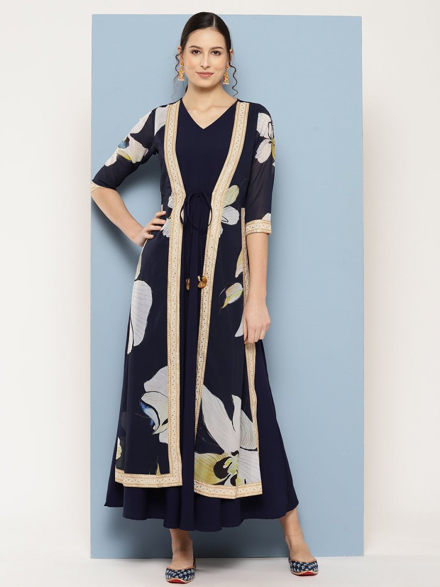 Ahalyaa Floral Printed Maxi Empire Ethnic Dress | Swadesiicart