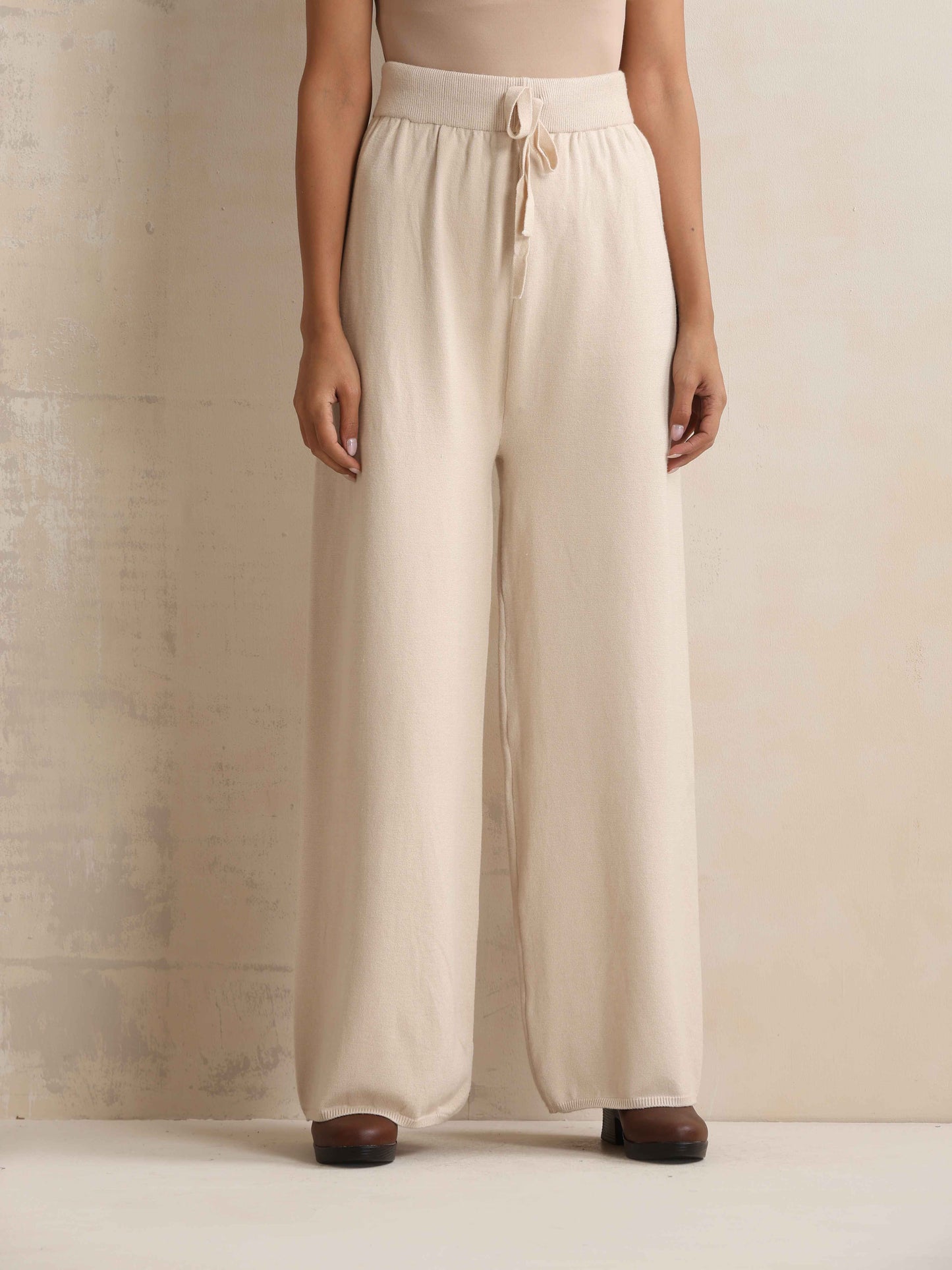 trueBrowns Ivory Woollen Flared Pants | Swadesiicart