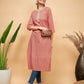 InWeave Women's Coral Blue Boota Print Gota Straight Kurta - Swadesiicart