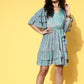 InWeave Women's Sparky Blue Ruffled Tie Up Dress - Swadesiicart